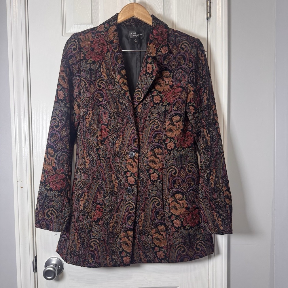 Vintage Ladies' Katherine New York Tapestry Structured Blazer Large L Boho 90s